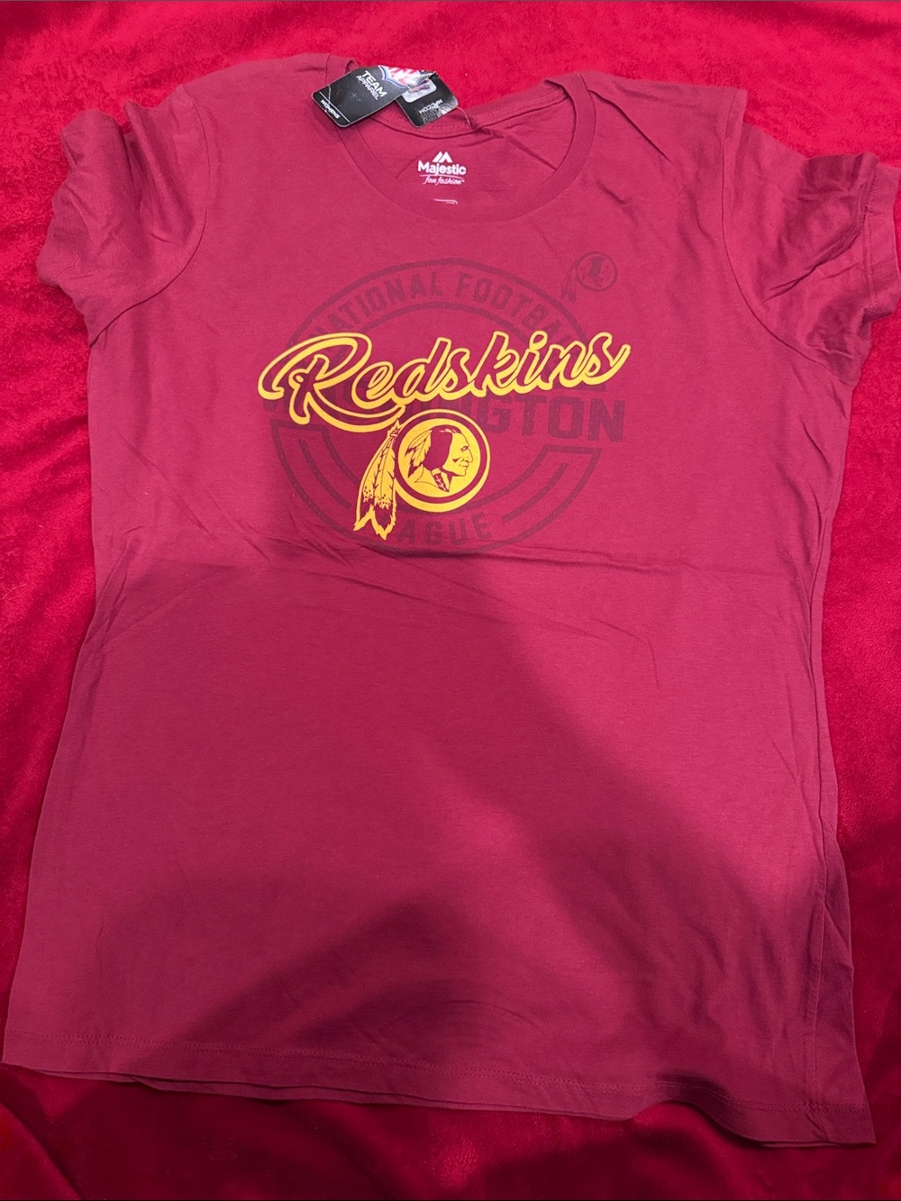 Majestic Burgundy Tee with Yellow Redskins Script